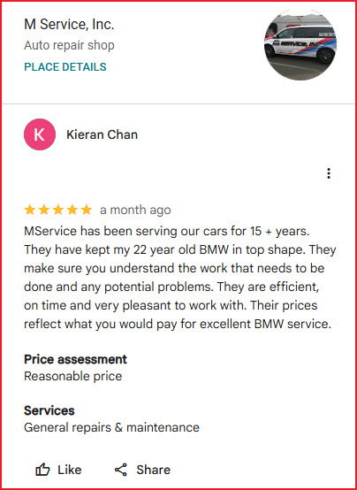 BMW Review | | M Service Inc. in Walnut Creek, CA